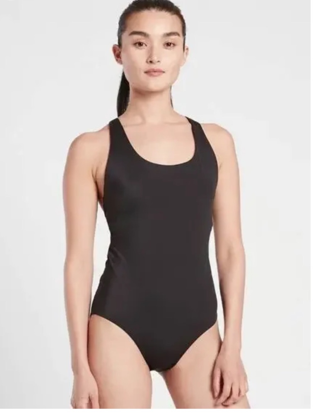 Athleta Black Scoop Neck One-Piece Swimsuit